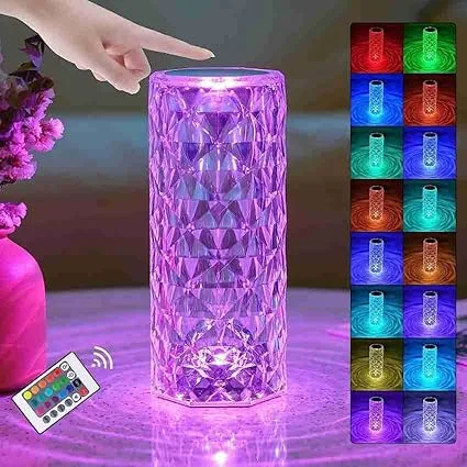 Crystal Lamp | 16‑Color Rose Diamond | USB Rechargeable | Touch & Remote Control Table Night Light | LED Mood Lighting for Bedroom | Party Decor Multicolour image 3