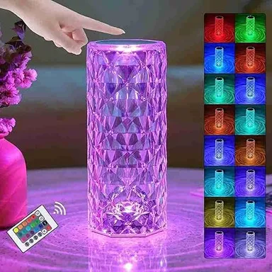 Crystal Lamp | 16‑Color Rose Diamond | USB Rechargeable | Touch & Remote Control Table Night Light | LED Mood Lighting for Bedroom | Party Decor Multicolour thumbnail 2