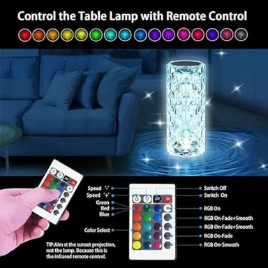 Crystal Lamp | 16‑Color Rose Diamond | USB Rechargeable | Touch & Remote Control Table Night Light | LED Mood Lighting for Bedroom | Party Decor Multicolour thumbnail 4