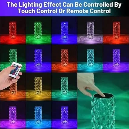 Crystal Lamp | 16‑Color Rose Diamond | USB Rechargeable | Touch & Remote Control Table Night Light | LED Mood Lighting for Bedroom | Party Decor Multicolour image 6