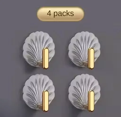 Shell-Shaped Self Adhesive Hooks| Multifunctional Sticky Wall Hooks for Kitchen Bathroom Office Home| No Drilling| Strong Hold| Space Saving| Pack of 4 image 1