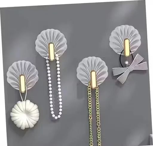 Shell-Shaped Self Adhesive Hooks| Multifunctional Sticky Wall Hooks for Kitchen Bathroom Office Home| No Drilling| Strong Hold| Space Saving| Pack of 4 image 2