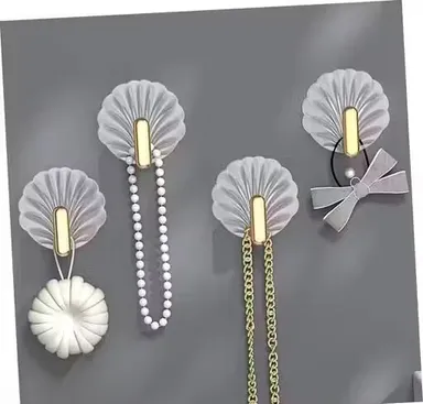 Shell-Shaped Self Adhesive Hooks| Multifunctional Sticky Wall Hooks for Kitchen Bathroom Office Home| No Drilling| Strong Hold| Space Saving| Pack of 4 thumbnail 1