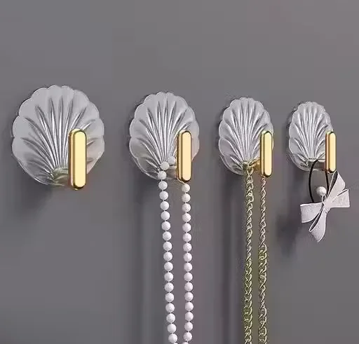 Shell-Shaped Self Adhesive Hooks| Multifunctional Sticky Wall Hooks for Kitchen Bathroom Office Home| No Drilling| Strong Hold| Space Saving| Pack of 4 image 3