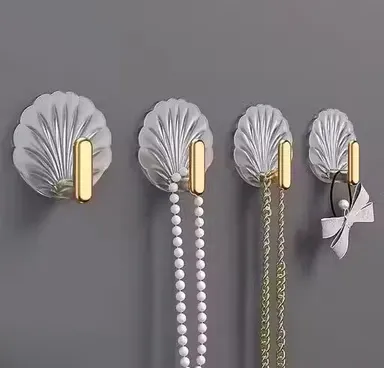 Shell-Shaped Self Adhesive Hooks| Multifunctional Sticky Wall Hooks for Kitchen Bathroom Office Home| No Drilling| Strong Hold| Space Saving| Pack of 4 thumbnail 2