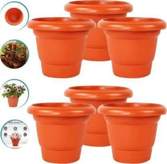Gamla Terracotta Plastic Planter Pots | Durable Garden Planters | Indoor & Outdoor Plant Containers | Multicolour | Pack of 6 | Home & Lawn & Terrace Use image 2