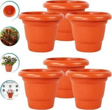 Gamla Terracotta Plastic Planter Pots | Durable Garden Planters | Indoor & Outdoor Plant Containers | Multicolour | Pack of 6 | Home & Lawn & Terrace Use thumbnail 1