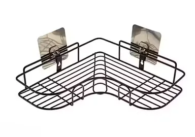 Self Adhesive Corner Shelf| Bathroom Organizer with Magic Sticker| L-Shaped| Multipurpose Storage Rack| Metal| Black| Pack of 1 thumbnail 3