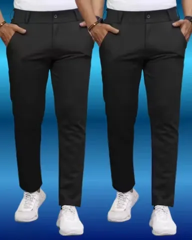 Black Lycra Trousers Pack of 2 | Wrinkle-Free Stretchable Slim Fit Pants for Men – XL Size Daily & Office Wear
