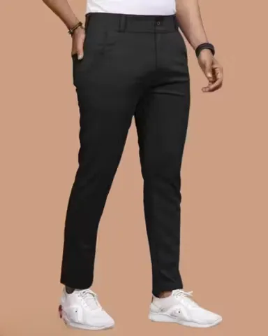 Black Lycra Trousers Pack of 2 | Wrinkle-Free Stretchable Slim Fit Pants for Men – XL Size Daily & Office Wear thumbnail 2