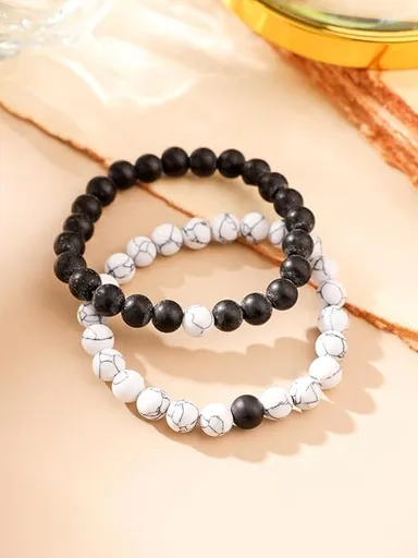 2 Pcs Yin Yang Couple Bracelets Set – His & Hers Distance Bracelets | Black & White Beaded Eternal Bond, Energy Stone, Soulmate Connection thumbnail 1