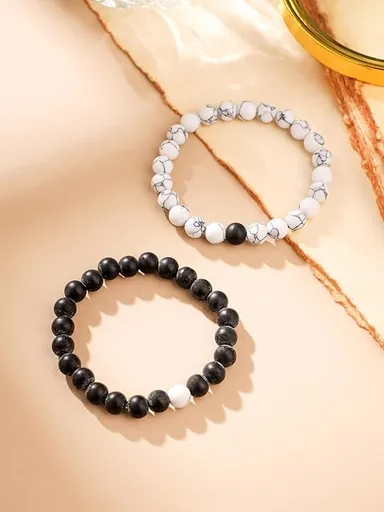 2 Pcs Yin Yang Couple Bracelets Set – His & Hers Distance Bracelets | Black & White Beaded Eternal Bond, Energy Stone, Soulmate Connection thumbnail 3