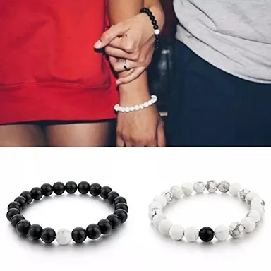 2 Pcs Yin Yang Couple Bracelets Set – His & Hers Distance Bracelets | Black & White Beaded Eternal Bond, Energy Stone, Soulmate Connection thumbnail 4