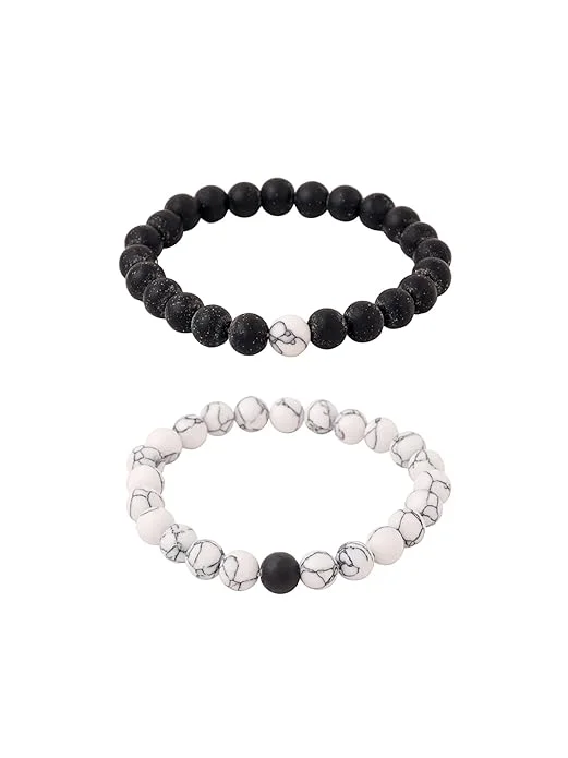 2 Pcs Yin Yang Couple Bracelets Set – His & Hers Distance Bracelets | Black & White Beaded Eternal Bond, Energy Stone, Soulmate Connection image 1