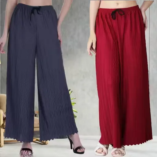 Women Palazzo Combo Pack | 5XL Lycra Pleated Pants Set | Trendy Ethnic Palazzo for Large Sizes image 1