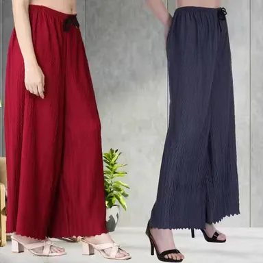 Women Palazzo Combo Pack | 5XL Lycra Pleated Pants Set | Trendy Ethnic Palazzo for Large Sizes thumbnail 1