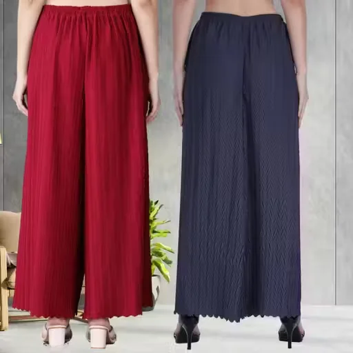 Women Palazzo Combo Pack | 5XL Lycra Pleated Pants Set | Trendy Ethnic Palazzo for Large Sizes image 3