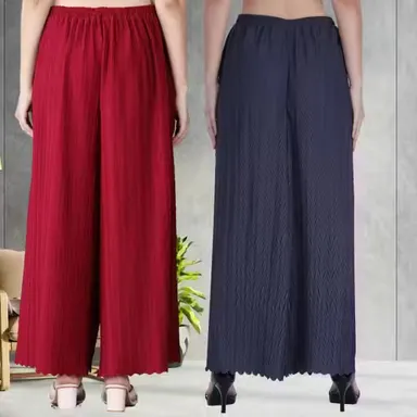Women Palazzo Combo Pack | 5XL Lycra Pleated Pants Set | Trendy Ethnic Palazzo for Large Sizes thumbnail 2