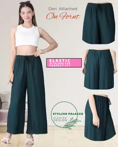 Women Combo Palazzo Pleated Pants Set | Stylish Lycra Set | M Size | Elastic Waist | Relaxed Ethnic Look thumbnail 1