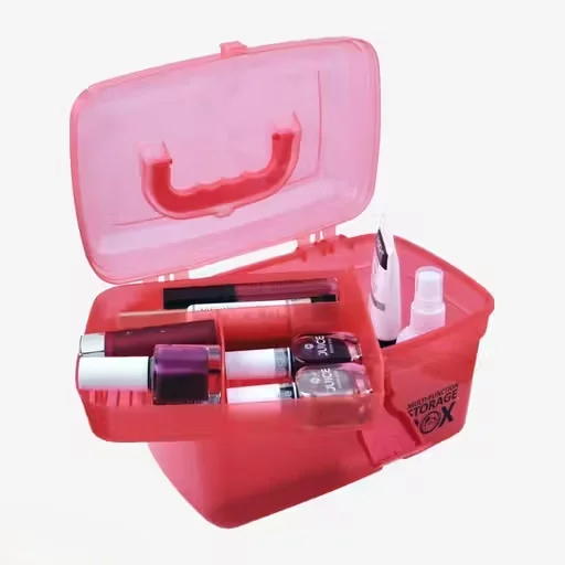 Makeup Box Organizer for Women | Cosmetic Kit Storage Box with 4 Compartments | Portable Travel Makeup Organizer for Dressing Table, Stylish Vanity Case (Red, Plastic) image 2