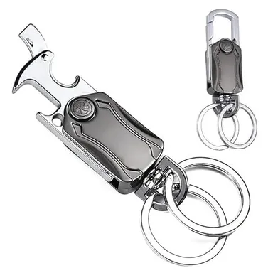 Multifunction Keychain 5-in-1 | Heavy Duty Dual Ring Metal Key Chain with Cutter, Bottle Opener, Mobile Holder, 360° Spinner, Car & Bike Carabiner Keyring thumbnail 0