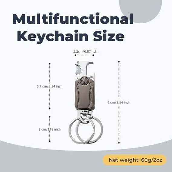 Multifunction Keychain 5-in-1 | Heavy Duty Dual Ring Metal Key Chain with Cutter, Bottle Opener, Mobile Holder, 360° Spinner, Car & Bike Carabiner Keyring image 2