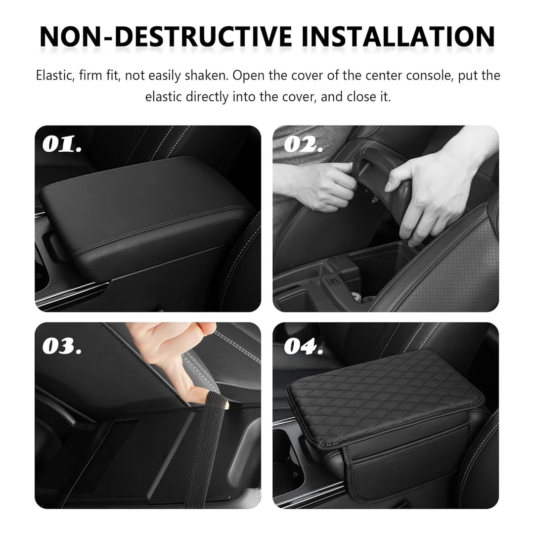 Car Center Console Armrest Cover Pad | PU Leather Armrest Cushion with 2 Mobile Pockets | Universal Fit for SUV, Truck & Car | Auto Seat Box Cover image 2