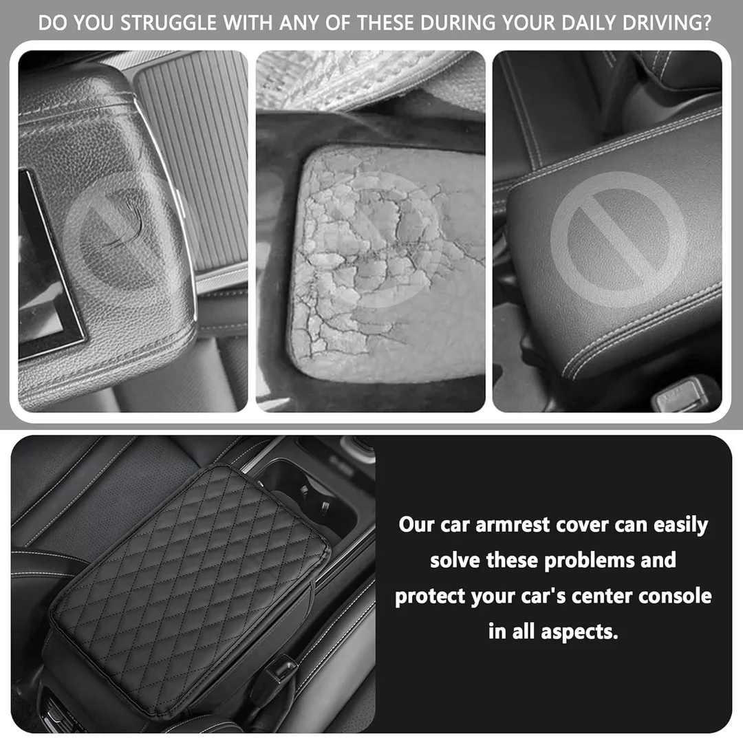 Car Center Console Armrest Cover Pad | PU Leather Armrest Cushion with 2 Mobile Pockets | Universal Fit for SUV, Truck & Car | Auto Seat Box Cover image 4