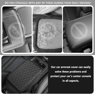 Car Center Console Armrest Cover Pad | PU Leather Armrest Cushion with 2 Mobile Pockets | Universal Fit for SUV, Truck & Car | Auto Seat Box Cover thumbnail 3