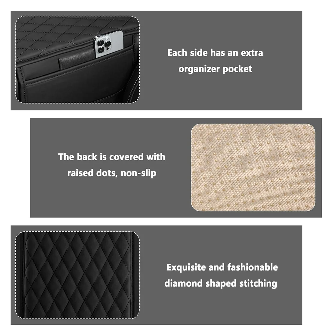 Car Center Console Armrest Cover Pad | PU Leather Armrest Cushion with 2 Mobile Pockets | Universal Fit for SUV, Truck & Car | Auto Seat Box Cover image 5