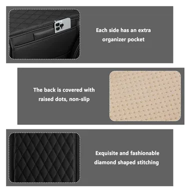 Car Center Console Armrest Cover Pad | PU Leather Armrest Cushion with 2 Mobile Pockets | Universal Fit for SUV, Truck & Car | Auto Seat Box Cover thumbnail 4