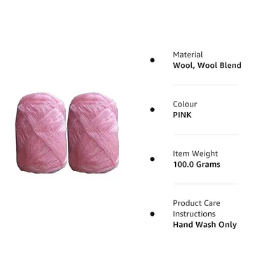 3 Ply Knitting Wool Yarn | Soft Pink Wool for Knitting and Crochet | 100 gm Each | Pack of 4 | DIY Crafts and Sweaters thumbnail 1
