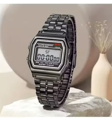 Vintage Black Digital Sports Watch for Men | Retro LED Display | Waterproof Durable Strap thumbnail 0
