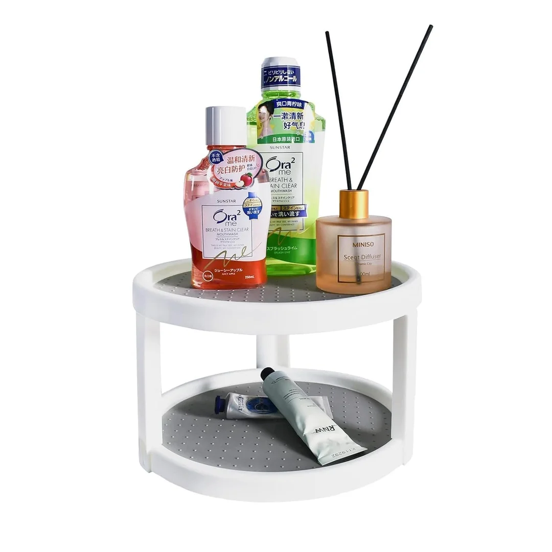 2 Tier Turntable Cabinet Organizer | 10 Inch Rotating Non Skid Spice Rack for Pantry | Kitchen Countertop & Vanity Display | 360° Rotating Storage Stand image 2