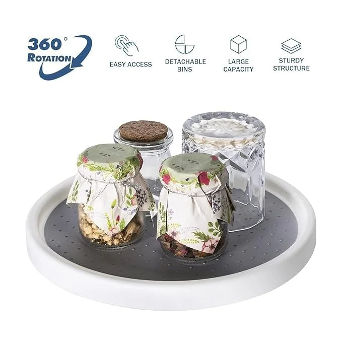 2 Tier Turntable Cabinet Organizer | 10 Inch Rotating Non Skid Spice Rack for Pantry | Kitchen Countertop & Vanity Display | 360° Rotating Storage Stand image 5