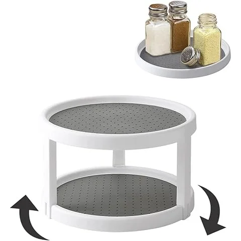 2 Tier Turntable Cabinet Organizer | 10 Inch Rotating Non Skid Spice Rack for Pantry | Kitchen Countertop & Vanity Display | 360° Rotating Storage Stand image 6