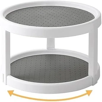 2 Tier Turntable Cabinet Organizer | 10 Inch Rotating Non Skid Spice Rack for Pantry | Kitchen Countertop & Vanity Display | 360° Rotating Storage Stand image 1
