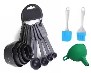 Plastic Measuring Cups & Spoons Combo Set with Brushes & Funnel | BPA-free Kitchen Tool Set for Baking & Cooking | 3-Pack | Multipurpose Tools thumbnail 0