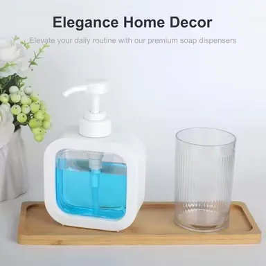 Hand Soap Dispenser | Plastic Pump Dish & Hand Soap Dispenser 1 L | White | Modern Bathroom & Kitchen Use