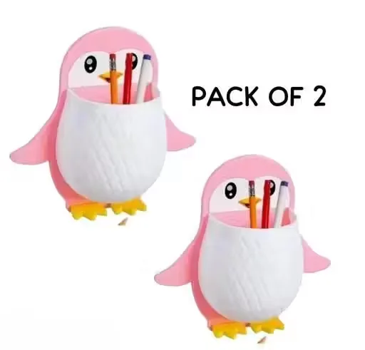 Penguin Wall‑Mounted Toothbrush Holder & Multifunctional Organizer | Plastic PP Material | For Bathroom & Kitchen & Kids Rooms – Pink | Strong Adhesive | No Drilling image 3