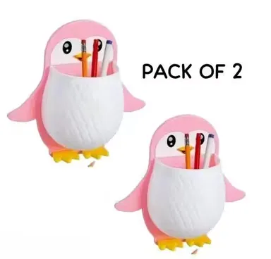 Penguin Wall‑Mounted Toothbrush Holder & Multifunctional Organizer | Plastic PP Material | For Bathroom & Kitchen & Kids Rooms – Pink | Strong Adhesive | No Drilling thumbnail 2