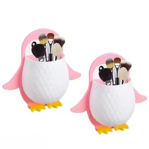 Penguin Wall‑Mounted Toothbrush Holder & Multifunctional Organizer | Plastic PP Material | For Bathroom & Kitchen & Kids Rooms – Pink | Strong Adhesive | No Drilling image 2
