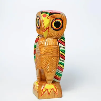 Handmade Wooden Owl Couple Showpiece Set | 6 Inch Owls Figurines | Decorative Wooden Craft for Home Décor | Gift Item thumbnail 2