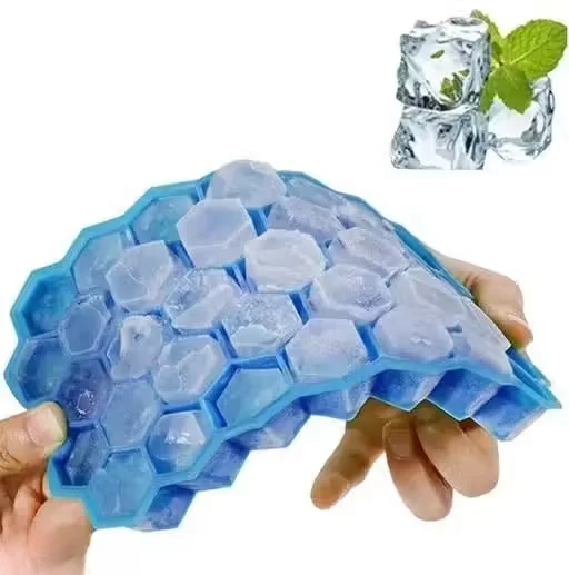 Silicone Ice Cube Tray 2 Pack | Flexible Honeycomb Mould | 74 Cubes | Easy Release & Reusable | Blue | Perfect for Drinks & Cocktails image 3
