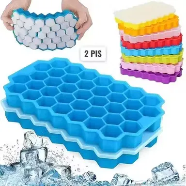 Silicone Ice Cube Tray 2 Pack | Flexible Honeycomb Mould | 74 Cubes | Easy Release & Reusable | Blue | Perfect for Drinks & Cocktails