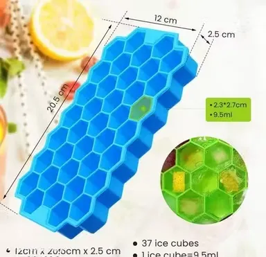 Silicone Ice Cube Tray 2 Pack | Flexible Honeycomb Mould | 74 Cubes | Easy Release & Reusable | Blue | Perfect for Drinks & Cocktails thumbnail 1