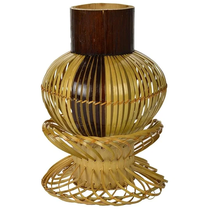 Handicraft Bamboo Table Vase | 8 Inch Handmade Brown | Eco-Friendly Decorative Bamboo Flower Vase for Home & Gifting image 1