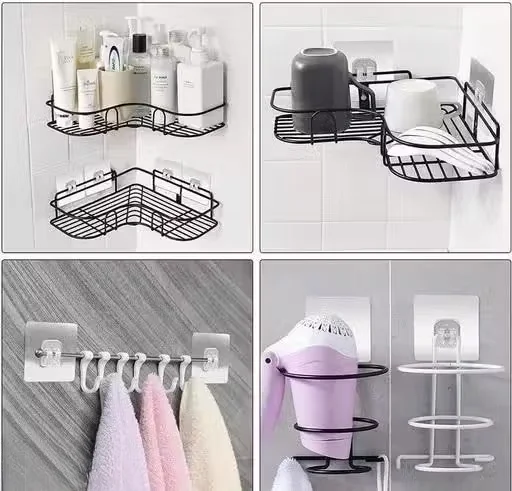 Adhesive Shower Hooks Pack Of 10 | Self Adhesive Wall Mount Corner Shelf | Waterproof Bathroom & Kitchen Wall Hooks | Transparent, Durable, Easy Install image 3