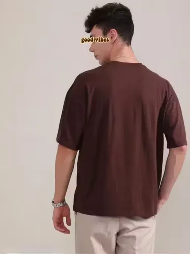 Brown Oversized T-Shirt | Relaxed Fit Cotton Tee | Trendy Party & Casual Wear | Women, Comfortable Three-Quarter Sleeve thumbnail 3