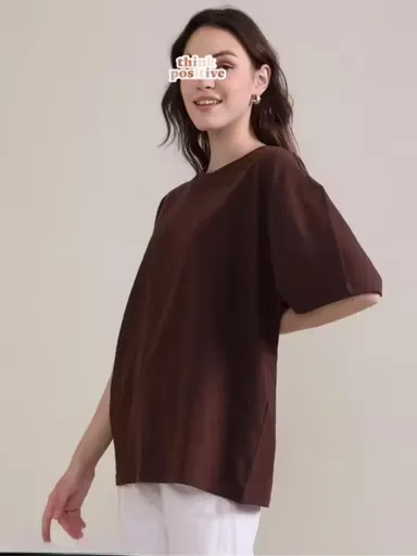 Brown Oversized T-Shirt | Relaxed Fit Comfortable Cotton | Trendy Party Tee, Summer Casual Wear thumbnail 2
